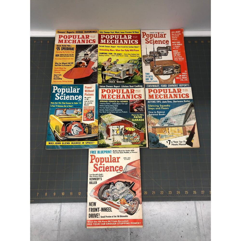 7 Vtg Popular Mechanics and Popular Science Magazines 1965 Jan Feb Mar Apr May